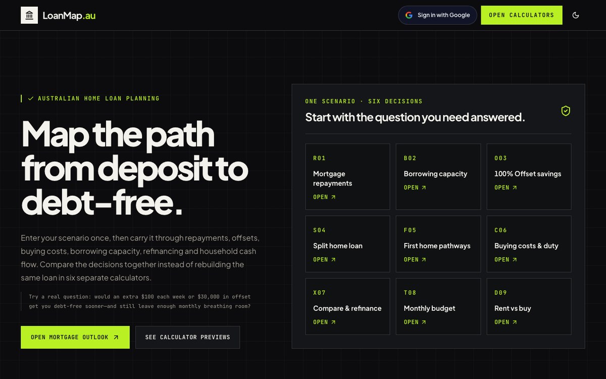 Screenshot of LoanMap (loanmap.au)