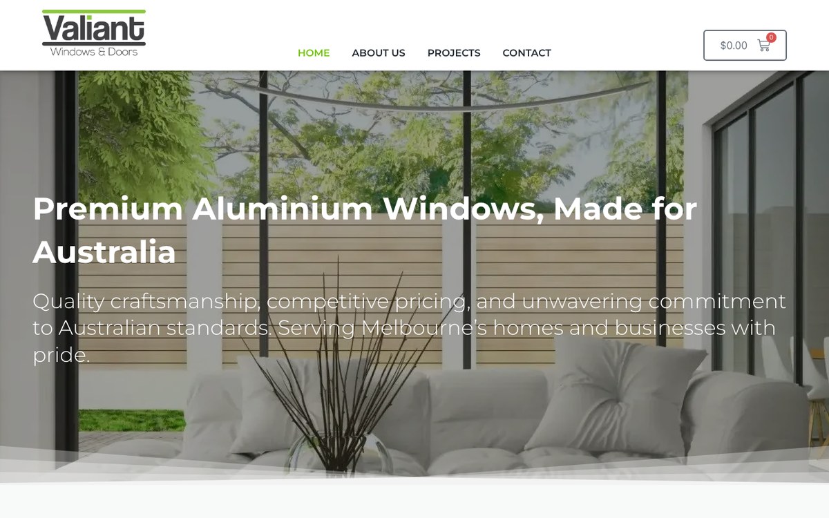 Screenshot of Valiant Windows (valiantwindows.com.au)